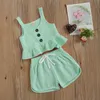 Infant Baby Girls Casual Two piece Solid Clothes Set Color Off the shoulder Tops Shorts Green Purple Pink Nude 6M 4T 220620