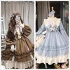 Japon Gotik Lolita Elbise Kadın Kawaii Yay Ayı Dantel Mavi Elbise Uzun Kollu Prenses Elbise Cadılar Bayramı Kostüm Hediye Kızlar Için 220317
