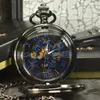 Tiedan Blue steampunk szkielet mechaniczny zegarek kieszonkowy mężczyzn Antique luksusowa marka naszyjnik kieszonkowy zegarki męskie zegar 2209281337