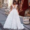 Other Wedding Dresses Exquisite Cap Sleeve Backless 2022 Deep V-Neck Lace 3D Flowers Appliques A-Line Gowns Bridal GownsOther