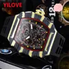 Männer Mission Runway 43mm Uhr Quarz Importierte Bewegung Männliche Uhr Wasserdicht Mädchen Schwarz Gelb Kautschukband Ausgehöhltes Design Leuchtschicht Armbanduhren