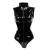 Kadın Tulumları Tulum Siyah Lateks PVC Bodysuit Suni Deri Catsuit Erotik Islak Görünüm Bodycon Punk Seksi Kulüp Tulum Kostüm Vücut SuitW