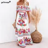 Robes longues Vintage imprimées d'été pour femmes, épaules dénudées, à volants, mode Boho, robe Maxi de fête, robe de plage, 220805