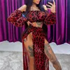 Women Beach 2pcs Leopard Bikini Cover Ups Swimsuit Off Shoulder Top High Waist Dresss Sexy Ladies Cover Up 220524