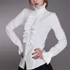 Women's Blouses Shirts Fashion Victorian Women OL Office Ladies White Shirt High Neck Frilly Ruffle Cuffs Female Autumn 220913