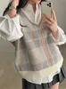 Colorfaith Sleeveless Vest Waistcoat Checkered Oversized Winter Spring Women Sweaters Pullovers Knitwear Tops SWV18309 220719