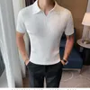 Herrpolos 2022Top Grade Summer Mens Shirts With Short Sleeve Wid Down Collar Casual Knit Solid Colo Tops Fashions Men Clothing