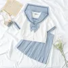 의류 세트 여름 귀여운 파란색 짧은 슬리브 슬리브 세일러 넥타이 일본식 JK 유니폼 고등학교 학생 드레스 의상 xj140clothing