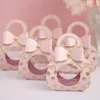 10st/Lot Blue Pink Wedding Favors presentförpackningar Rensa fönster Candy Packaging Box Kraft Paper Dragees Box med handtag