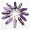 Charms Sier Wire Natural Stone Amethyst Hexagonal Healing Reiki Point Pendants For Jewelry Making Carshop2006 Dro Dhd9G