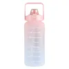 Bottiglia d'acqua di grande capacità da 2 litri con bottiglia d'acqua carina a prova di caduta portatile in plastica opaca di colore sfumato di paglia W0