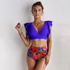 Swimming suits High Waist Swimwear scalloped New Leaf Print Bikinis Women Swimsuit Vintage Retro Bathing Suit Female Halter Biquini Maillot de bain