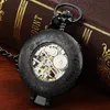 Montres de poche Mode 2022 Noir Mécanique Montre Hommes Femmes FOB Chaîne Cadran Romain Hllow Squelette Steampunk Acier Mâle Horloge Cadeau Ensemble Thun22