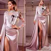 2022 Plus Size Arabo Aso Ebi Pizzo Perline Mermaid Prom Dresses High Split Raso Sheer Neck Evening Formal Party Second Reception B0519221