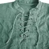 Männer Langarm Casual T Shirts Vintage Mittelalter Retro Spitze-up V-ausschnitt Kostüme Banded Kragen Tops Plus Größe