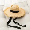 Chapeaux à large bord été disquette raphia chapeau corée concepteur ruban Protection solaire crème solaire parasol plage casquette femmes paille chapeau large