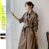 Vrouwen lange pu lederen trench jas zwart bruine winkels losse faux lederen jassen jas 2020 nieuwe modekleding goede kwaliteit l220728