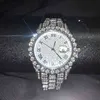 Usine de haute qualité Bling cadran violet Sier placage Hip Hop buste vers le bas montre-bracelet brillant diamant glacé bébé rose femmes montre à quartz 12UW4