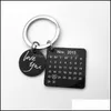 Key Rings Jewelry Personalized Calendar Keychain Hand Carved Highlighted With Heart Date Keyring Stainless Steel Valentines Day Gift 3013 Q2