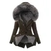 Women's Jackets Warm Winter Women Faux Fur Hooded Cotton Down Jacket Casual Outwear Long Overcoat