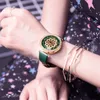 Montres-bracelets Spinning Cristaux Fleurs Montres Pour Femmes BONNE CHANCE Cadeaux Bracelet En Cuir Véritable Montre-Bracelet Rotatif Floral Quartz Reloj