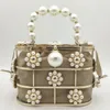 Evening Bags Boutique De FGG Pearl Top-Handle Women Totes Bag Gold Bucket Metal Clutches Crystal Purses Wedding Bridal Handbags