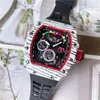 2022 Fiber 3 Pins Watch Top Clock Male Silicone Strap Sports Quartz armbandsur Mäns stora urtavla kronografklockor