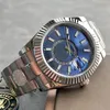 Designer ST9 Aço Mens Relógios Azul GMT Relógio de pulso Automático Movimento Pequeno Mostrador Safira Calendário 42mm Relógios de Pulso de Luxo Inoxidável Montre De Luxe sky