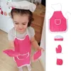 4 pièces enfants tablier de cuisine gants chapeau ensemble rose Pâques Halloween enfant Chef cuisine cuisson jouer habiller Y220426