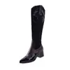 Western Boots Women Women Swice -yeel Color Matching Barrel Barrel Side Knee Knee Boots 220824