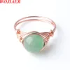 Roségoldfarbener Wire-Wrap-Quarz-Ring mit runden Perlen, Stein und Kristall für Damen, Schmuck, 19 mm, nicht verstellbar, BO950