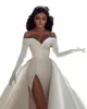 2022 Sexy arabe sirène robe de mariée éraflé à l'épaule dilatation robe de mariée pure dos satiné satin scindable train détachable trains plus taille chambre de mariée vestidos de noiva