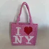 Sac de soirée Ins Fashion sac perlé fait main blanc j'aime New York bref en vrac pour femme épaule Messenger 20220607