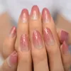 Valse nagels ovale ronde medum nep nail art tips met ontwerppers op ombre glitter acryl kunstmatige gelset roze display prud22