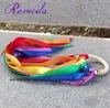 Party Decoration EST 10PCS/Lot Rainbow Color Stain Ribbon Houten Ring met Sliver Bell voor hand Kite Toy Me Birthyday gunsten