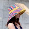 Breda randen hattar fiskare hatt färg lapptäcke dubbelsidig bomullskvinnor solskugga hink för resor flickor bohemian eger22