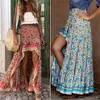 Boho tryck långa kjolar kvinnor bottnar elastisk midja zigenare etniska damer kjol 220701