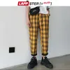 LAPPSTER-Jeunesse Streetwear Noir Pantalon À Carreaux Hommes Joggers Droit Harem Coréen Hip Hop Pantalon Plus La Taille 220325