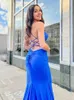 Sirène Royal Bleu sans dos longs robes de bal sans manches sirèmes de sirène cachée robes de fête formelles 2022