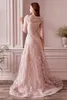 Elegant rosa 2022 Brudklänningar med pärlor med långärmad spets applicerad bröllopsgästklänning plus storlek formell kvällskläder