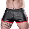 Schwarz, sexy für Männer mit Taschen, Herren-Shorts aus Kunstleder, Sport, Laufen, Fitness, Strand, schnell trocknend, 220623