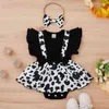 Toddler Summer Baby Ubrania Dziewczęta Rękaw muchowy One Piece Printed Spódnica Trójkąt Romper Baby Leopard Print Romper Hairband G220517