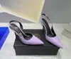 designer Heels Slingbacks Women Dress Shoes Luxury Safety Pin Pumps 100mm Patent Leather High Heel Pointed Toes EU3539 With Box D9015273