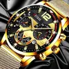 Montre-bracelets Fashion Mens Business Busines Watch Luxury Gold en acier inoxydable Belon Quartz Montre de poigne