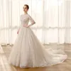Illusion robe de mariée à manches longues dentelle élégante cristal dos nu robe de mariée de mariée