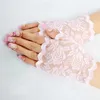 4 cores de malha luvas sem dedos curtos para mulheres bordadas rosa noiva floral mitenes de casamento traje festas luva de estiramento dirigindo uv à prova de uv