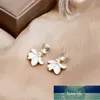 Silver Needle French Style Retro Elegant Drop Oil Petal Stud Dangle Fresh Micro Inlaid Great Diamond Pearl Flower Earrings