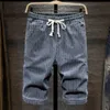 Zomer Stretch Mode Blauwe Heren Casual Shorts Broek Grote Maat Kleding Mannelijke Denim Korte Trekkoord Plus Size Korte Jeans Gestreept