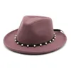 Trendy Roll Eaves Felt Fedora Top Hat For Men Women Decorate With Pearl Outdoor Gentleman Leisure Jazz Hat Gift HCS175