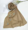 Sciarpa solida da donna in chiffon con fiori di diamanti Hijab tinta unita Sciarpa islamica con perle Avvolge Foulard con fascia per capelli